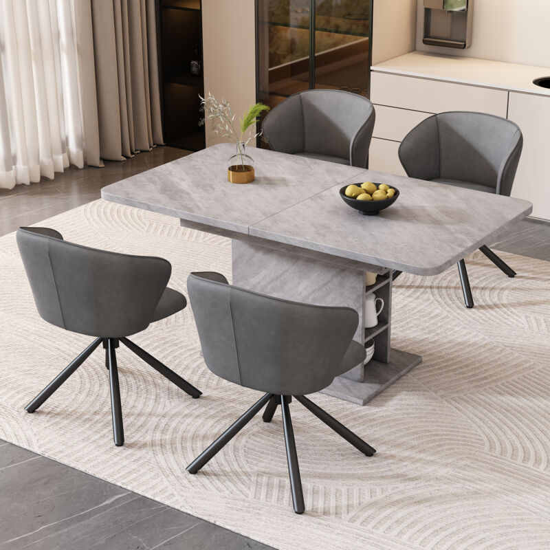 Wishdor - Lot de 4 chaise de salle à manger rotatif, pu, gris