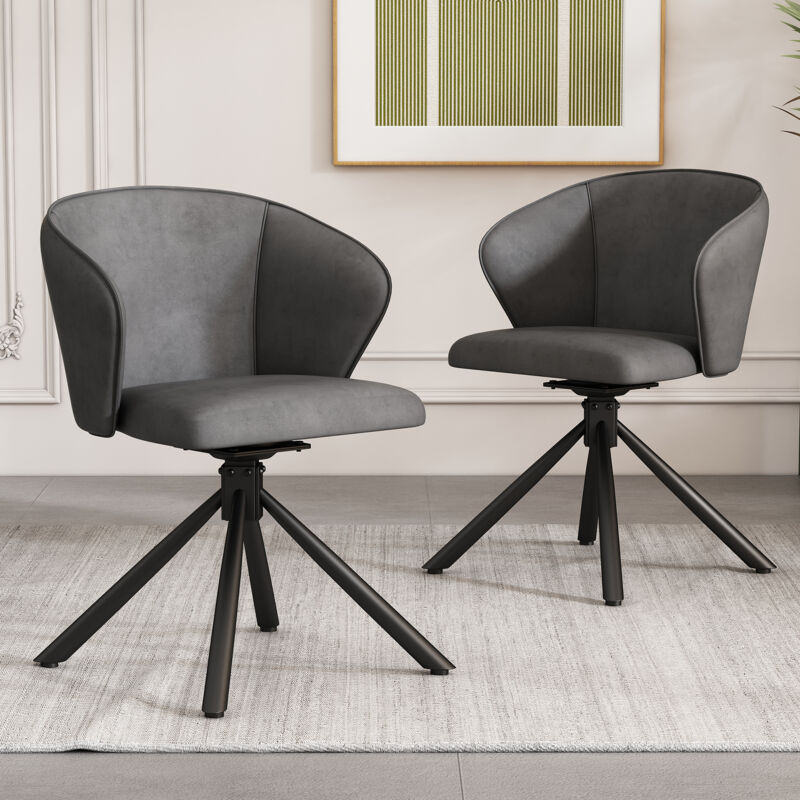 Lot de 2 chaise de salle à manger rotatif, pu, gris
