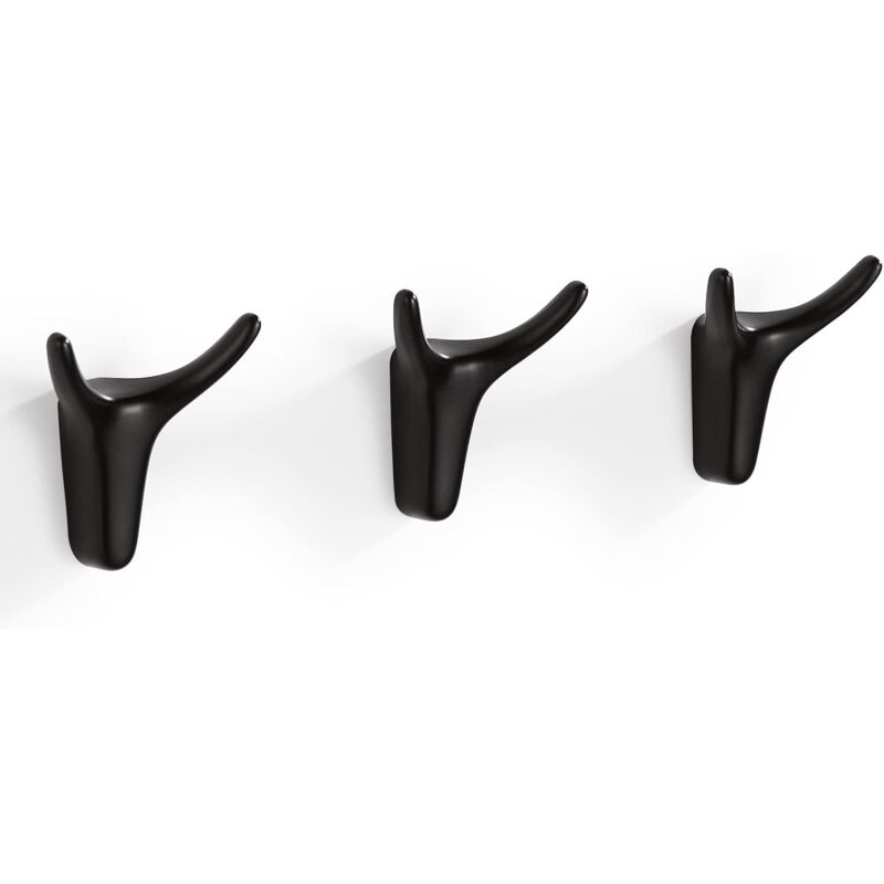 Groofoo - Lot de 3 crochets muraux adhésifs en forme de corne pour salle de bain Noir