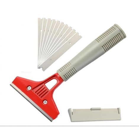 Lot de 1 Industry Grattoir avec 10 Lames, Grattoir Plancha ​pour Papier Peint, Grattoirs pour Vitre, pour Colle, Carrelage de fenêtre, Voiture, Miroir, Nettoyage, Rouge
