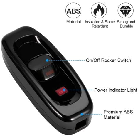 ZOTERNEN Lot de 5 Interrupteurs de Cordons En Ligne, interrupteur lampe de chevet, Interrupteur À Bascule, Intermédiaire ON/OFF, AC 250 V 10 A pour table de bureau, avec indicateur LED (noir)
