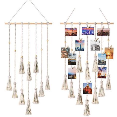 lot De 1 Mle Photo Mural  - 40 X 108 Cm - Accroche Photo Mural Pour 25 Photos Avec 25 Pinces En Bois - Cadre Photo Mural Avec Corde Pour Photos, C