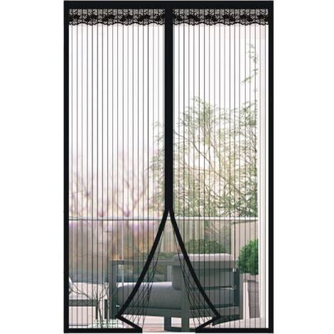 Lot de 1 moustiquaire magnétique noire 140 x 210 cm, rideau anti-moustiques à mailles ultra fines pour balcon et chambre
