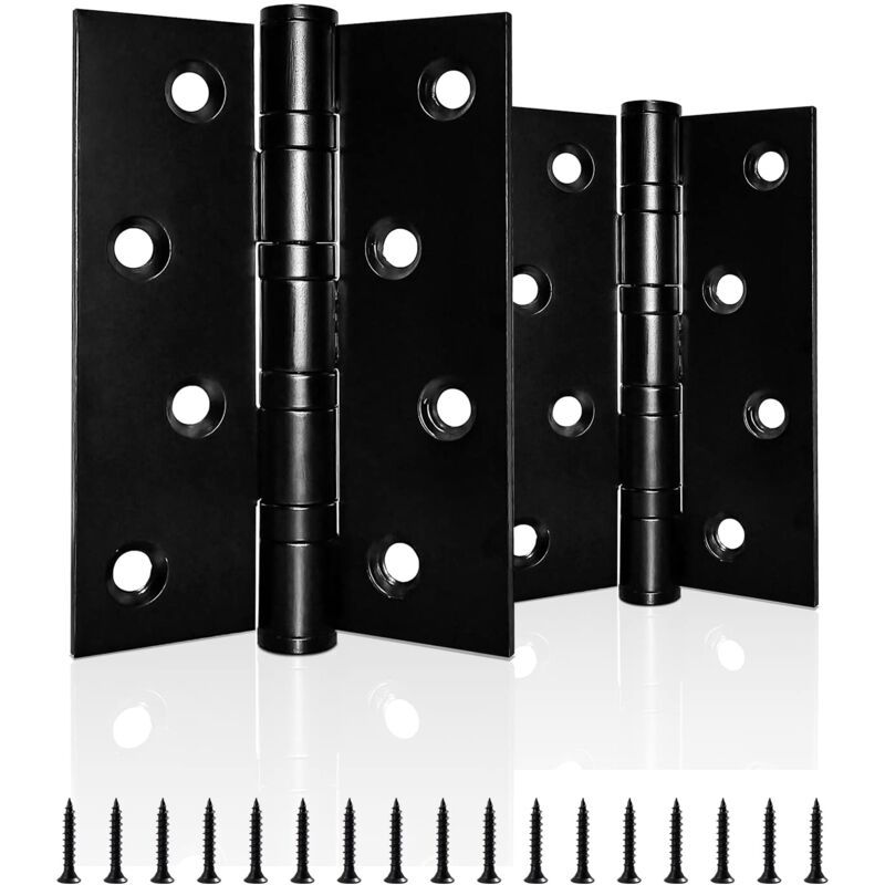 Lot de 1 paire de charnières de porte robustes à roulement à billes en acier inoxydable chromé pour bois intérieur extérieur Noir 100 mm