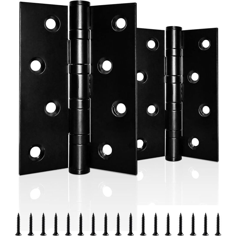 Lot de 1 paire de charnières de porte robustes à roulement à billes en acier inoxydable chromé pour bois intérieur extérieur Noir 100 mm