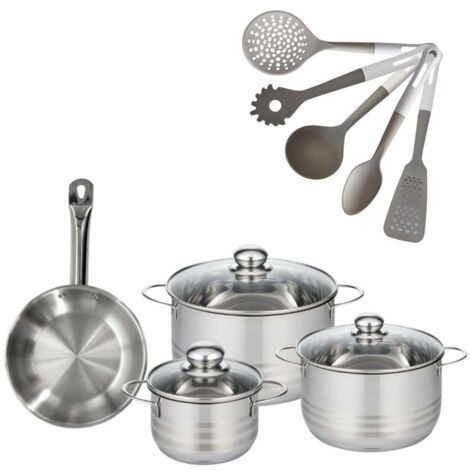 Lot de 1 Poêle 20 cm et 3 Faitouts 16/20/24 cm Fackelmann Eterna avec 5 ustensiles