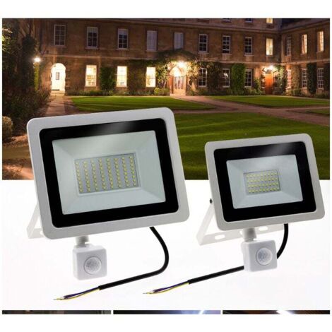 Lot de 1 Projecteur LED extérieur 10W avec détecteur de mouvement 3000K Projecteur LED extérieur, IP66 avec lampe de sécurité à détecteur de mouvement, éclairage LED extérieur-coquille blanche