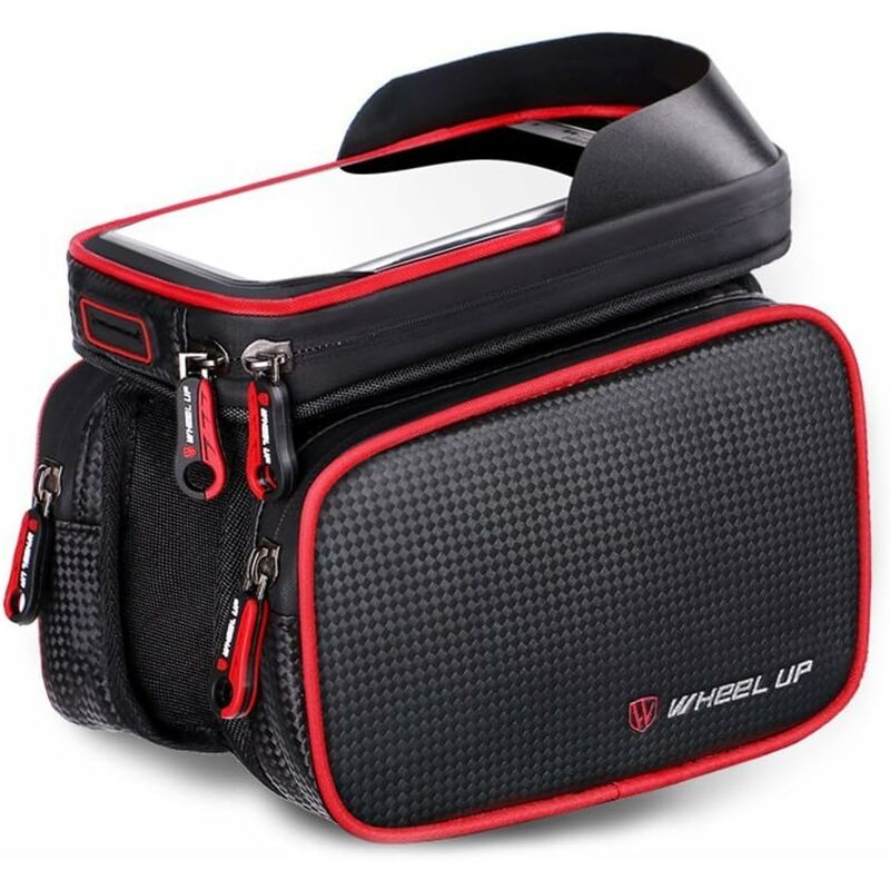 Lot de 1, sacoche de cadre de vélo, sacoche de cadre pour téléphones portables jusqu'à 6,2', pour vtt, cyclotourisme (rouge)