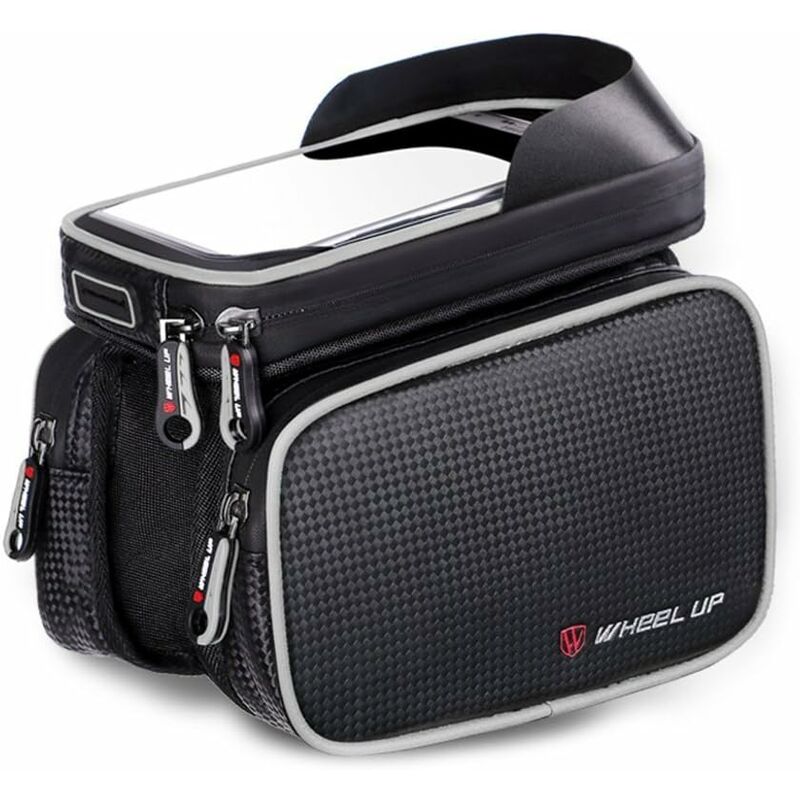 Lot de 1, sacoche de cadre de vélo, sacoche de cadre pour téléphones portables jusqu'à 6,2', pour vtt, cyclotourisme (gris)