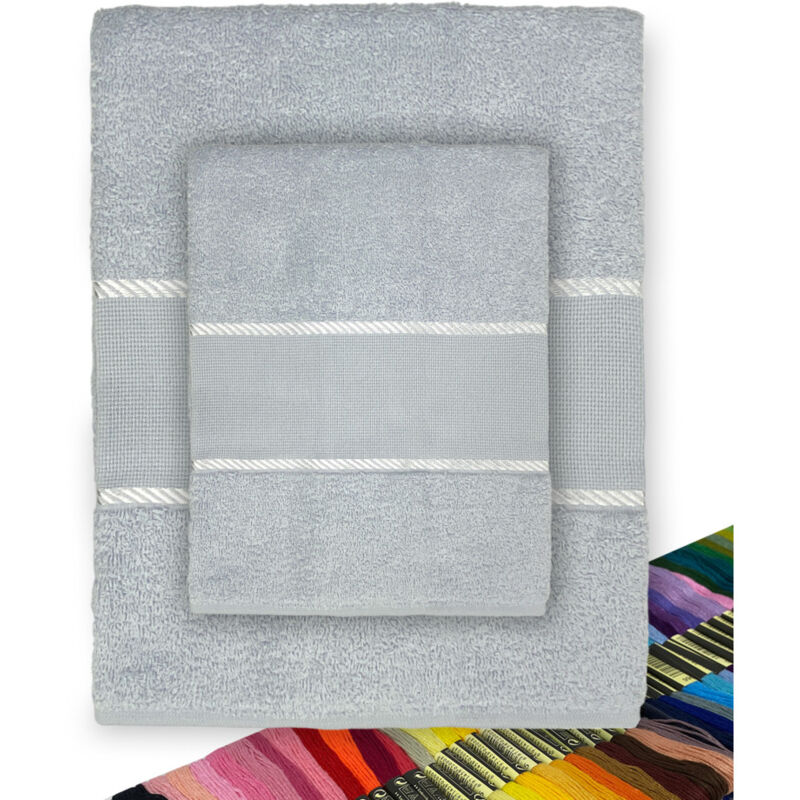 LOT DE 1 SERVIETTE DE TOILETTE + 1 SERVIETTE INVITÉ EN ÉPONGE ET TOILE AÏDA À BRODER AU POINT DE CROIX AVEC FIL OFFERT Gris LOT DE 1 SERVIETTE DE TOILETTE + 1 SERVIETTE INVITÉ EN ÉPONGE ET TOILE AÏDA À BRODER AU POINT DE CROIX AVEC FIL OFFERT Gris
