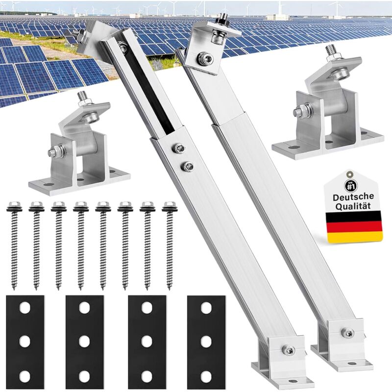 Lot de 1 supports de panneau solaire PV - Toit plat 0 à 40 ° - Support en aluminium - Pour centrale de balcon - 36 cm à 70 cm - Réglable