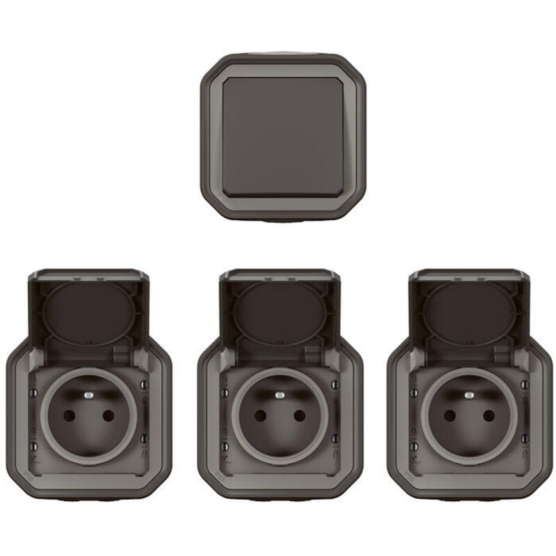 Legrand - Plexo anthracite complet lot de 3 prises 2p+t et 1 interrup.
