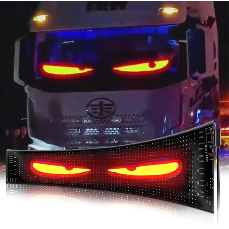 Lot de 1 yeux LED pour camion et voiture, yeux de diable, pour voiture, écran LED programmable, personnalisable, pour voiture, camion, texte,