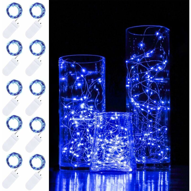 Lot de 10 2 m Fairy Light 20 led Guirlande lumineuse à Pôles en fil de cuivre étanche Cordon étoilé pour décoration de Noël diy (Bleu) Fei Yu