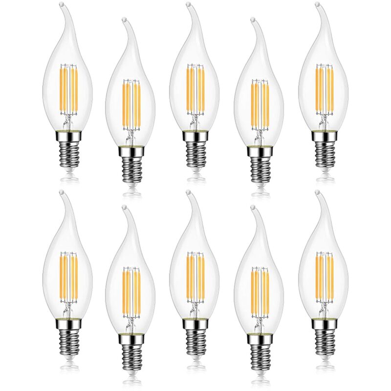 Lot de 10 4W Ampoule de Filament led E14 470LM Flamme Bougie 2700K Blanc Chaud, Non-Dimmable, Angle de Faisceau 360°