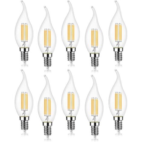 Lot de 10 4W Ampoule de Filament LED E14 470LM Flamme Bougie 2700K Blanc Chaud, Non-Dimmable, Angle de Faisceau 360°