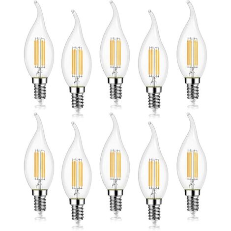 Lot de 10 4W Ampoule de Filament LED E14 470LM Flamme Bougie 2700K Blanc Chaud, Non-Dimmable, Angle de Faisceau 360°
