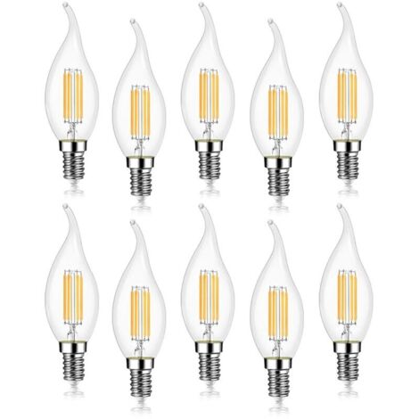 Lot de 10 4W Ampoule de Filament LED E14 470LM Flamme Bougie 2700K Blanc Chaud, Non-Dimmable, Angle de Faisceau 360°