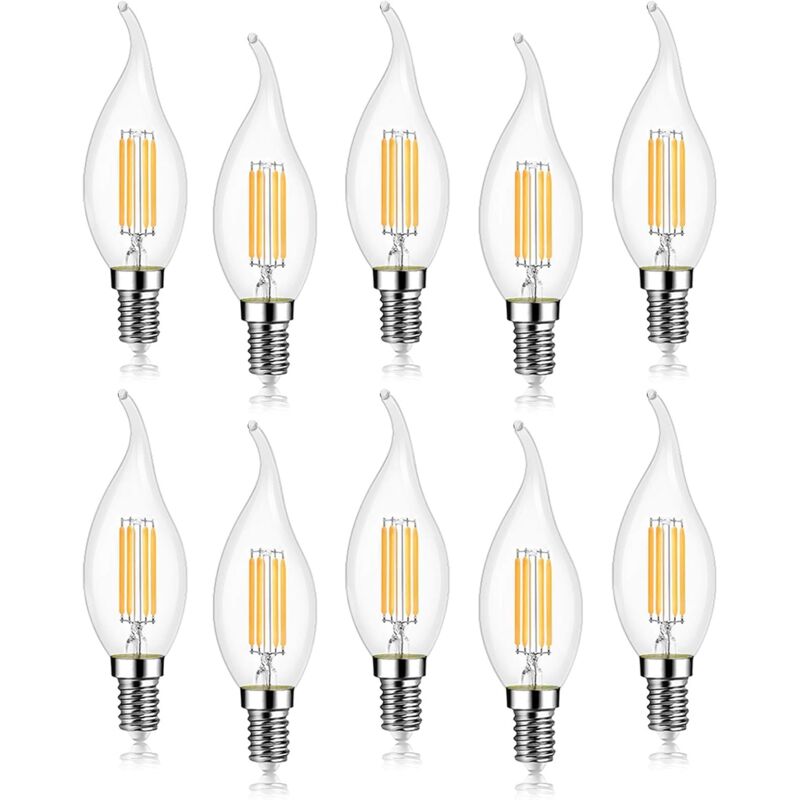 Memkey - Lot de 10 4W Ampoule de Filament led E14 470LM Flamme Bougie Blanc froid 6000K, Non-Dimmable, Angle de Faisceau 360°