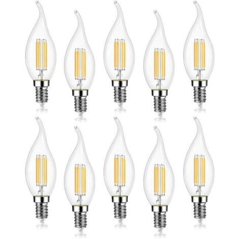 Lot de 10 4W Ampoule de Filament LED E14 470LM Flamme Bougie Blanc froid 6000K, Non-Dimmable, Angle de Faisceau 360° (SKU Produit : 93419686  SKU Offre : 1016E1417)