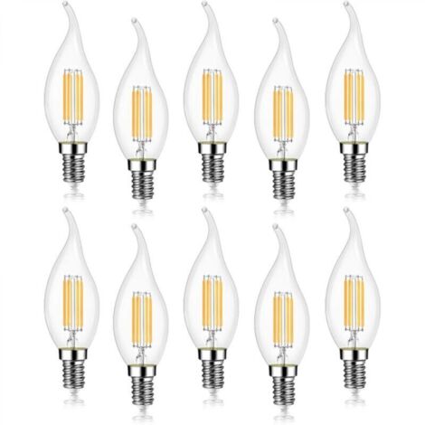 Lot de 10 4W Ampoule de Filament LED E14 Flamme Bougie 2700K Blanc Chaud, Non-Dimmable, Angle de Faisceau 360°
