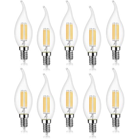 Lot de 10 4W Ampoule de Filament LED E14 Flamme Bougie 2700K Blanc Chaud, Non-Dimmable, Angle de Faisceau 360°