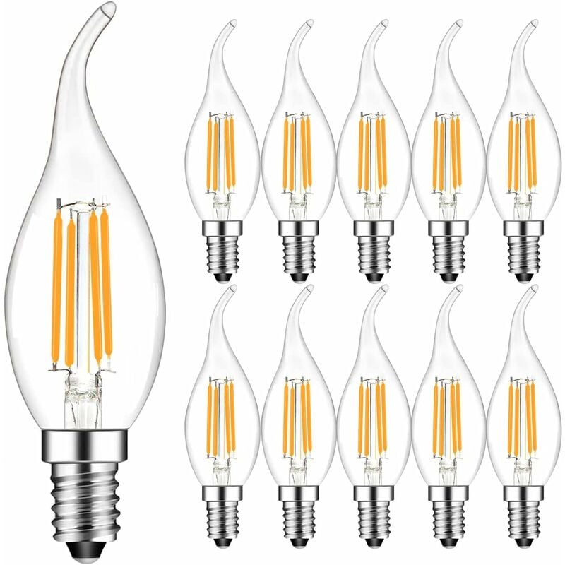 Ersandy - Lot de 10 4W E14 Ampoule de Filament led Flamme Bougie 2700K Blanche Chaude,Angle de Faisceau 360°, Non-Dimmable [Classe énergétique f]