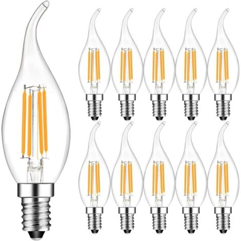 Lot de 10 4W E14 Ampoule de Filament LED Flamme Bougie 2700K Blanche Chaude,Angle de Faisceau 360°, Non-Dimmable [Classe énergétique F]