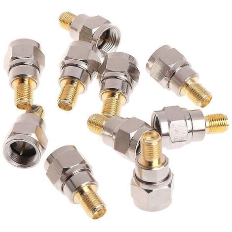 Lot de 10 adaptateurs coaxiaux RF en acier, fiche mâle de type F vers prise femelle SMA.