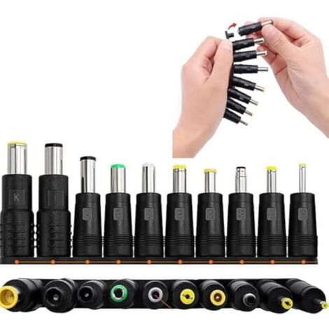 Lot de 10 adaptateurs d'alimentation CC universels 8 en 1-5.5 x 2.1 mm - Prise Femelle vers mâle - pour Ordinateur Portable - Compatible pour HP Dell ASUS Lenovo Acer - avec connecteur CC mâle et