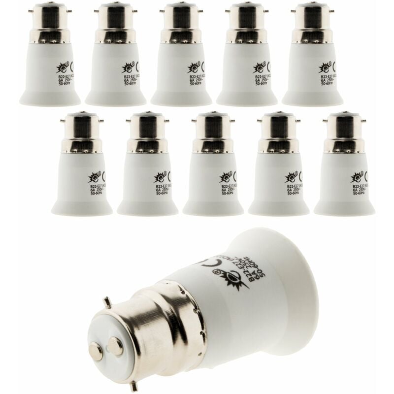 Lot de 10 Adaptateur de douille pour ampoules - fiche mâle B22 vers fiche femelle E27 - Blanc Zenitech