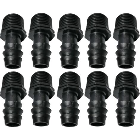 Lot de 10 Adaptateurs/raccords mâles cannelés Ø16mmx1/2'' de Tuyau Goutte à Goutte Filetage Externe (pour Tuyau de Ø16mm) - connecteur pour système d'irrigation/arrosage