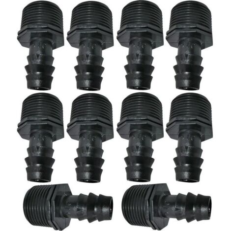 Lot de 10 Adaptateurs/raccords mâles cannelés Ø16mmx3/4'' de Tuyau Goutte à Goutte Filetage Externe (pour Tuyau de Ø16mm) - connecteur pour système d'irrigation/arrosage