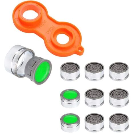 Lot de 10 aérateurs verts de 22 à 24 mm pour robinet, à bulles d'air remplaçables et permettant d'économiser l'eau.