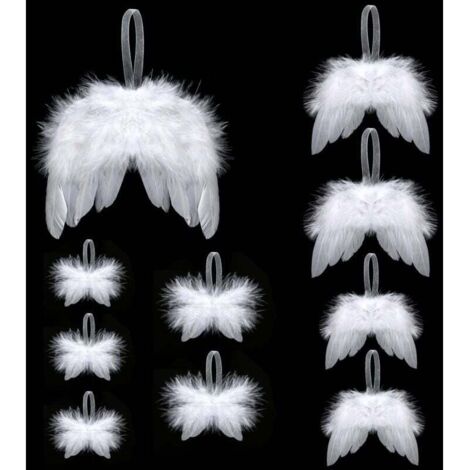 Lot de 10 ailes d'ange en plumes de Noël, décorations blanches pour sapin de Noël, décorations de Noël, pendentifs en plumes d'ange pour décoration de Noël