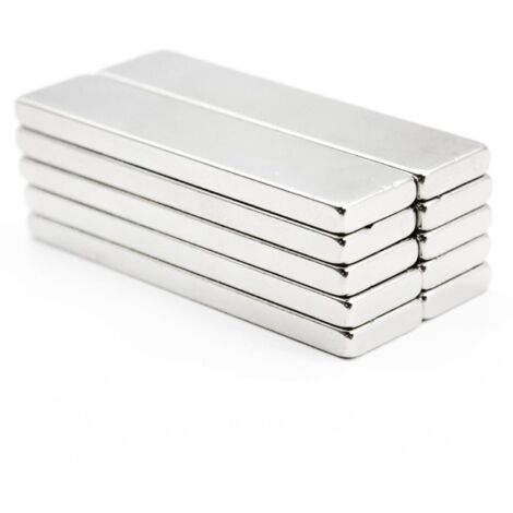 Lot de 10 aimants en néodyme rectangulaires - Argenté - Barre magnétique de terre rare - Pour cuisine, tableaux blancs, réfrigérateurs - 40 x 10 x 3 mm