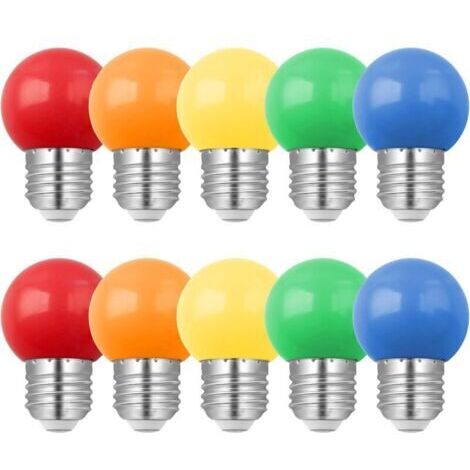 Lot de 10 Ampoule Couleur LED E27 1W, Équivalent Incandescence 10W, 1W G45 Ampoule Écoénergétique Colorée, Ampoule Mini Globe, Rouge Vert Bleu Orange Jaune, pour Mariages, Halloween, Noël