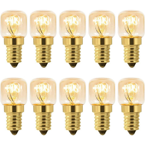 Lot de 10 Ampoule de Four E14, Edison E14, Résistant jusqu'à 300 Degrés, 2700K Blanc Chaud, 25W, pour Four, Frigo, Lampe de Sel, Fours Grill