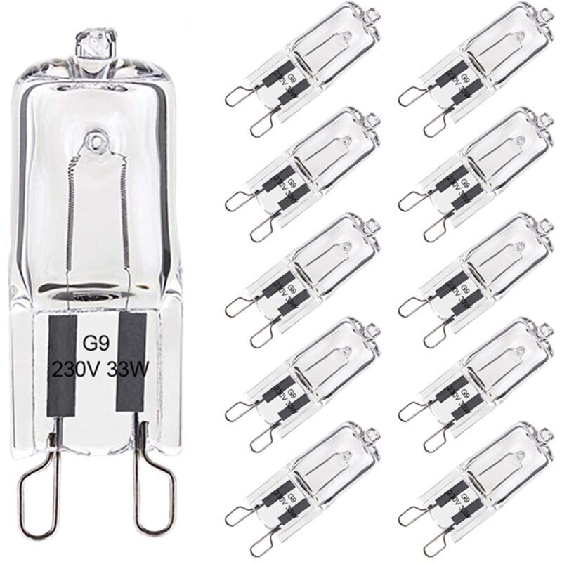 Aougo - Lot de 10 Ampoule G9 33W Blanc Chaud, Halogène G9 Pour Four Tolérance de 300°C, G9 Ampoules Capsule Filament 420LM 230V