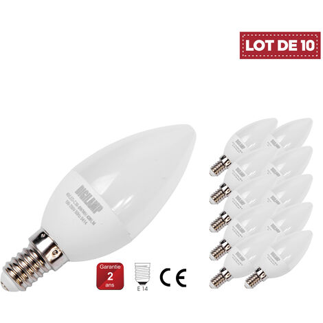 Lot de 10 Ampoule LED bougie Blanc Chaud 3000K E14 6W 220V C37 180° - Digilamp