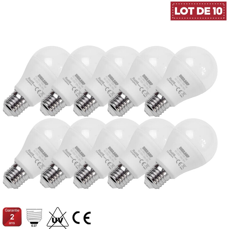 Digilamp - Lot de 10 Ampoule led E27 A60 10W Blanc Froid 6000K