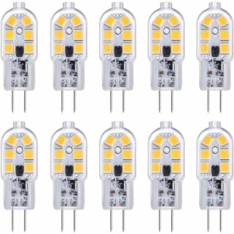 lot de 10 Ampoule LED G4 , Ampoule G4 LED 12V 2W Blanc Froid 6000K, 200LM, Équivalent Halogène G4 Bi-pin 10W 20W, LED Lampe G4 12V AC/DC pour Camping Car/Hotte Cuisine, non-dimmable