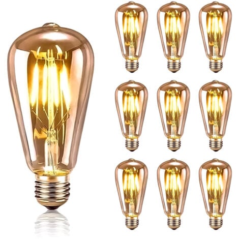 Lot de 10 Ampoule LED Vintage Edison Style Retro 4W E27 Antique Lampe décorative Blanc Chaud 2200K, en Verre Ambré - Efficacité Maximale et Économie d'Énergie - pour Restaurant Café Bar