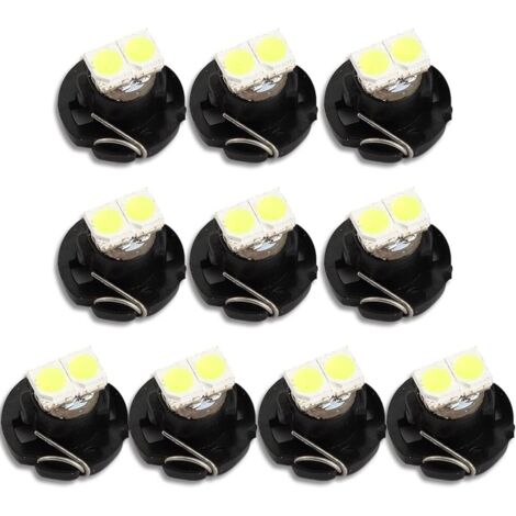 Lot de 10 ampoules à 2 LED T4.2, SMD 1210, 20 lm - extrêmement lumineuses pour tableau de bord de voiture, blanc 6 500 K