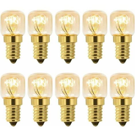 Lot de 10 ampoules à incandescence 15W blanc chaud E14 pour four, réfrigérateur, micro-ondes, résistant à la chaleur jusqu’à 300°C
