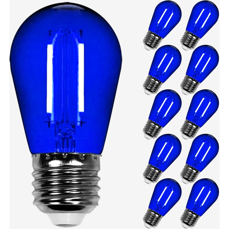 Lot de 10 Ampoules Filament Dimmable Led bleu conçues pour Guirlande Guinguette IP65 2W - Ampoule Led E27 Bleu - Ampoule 5cm pour Guirlande