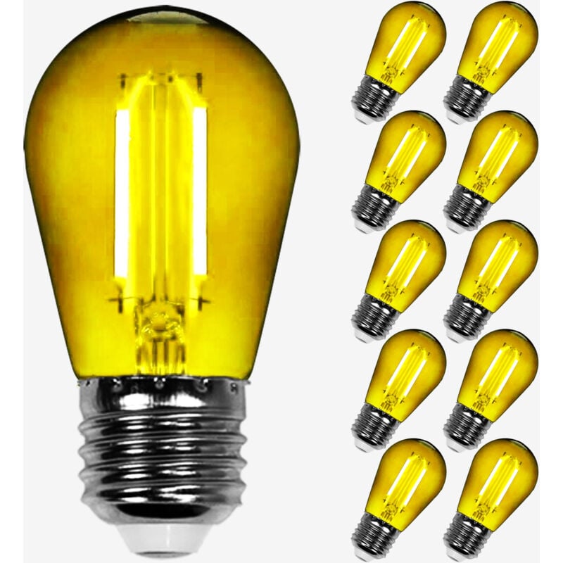 Lot de 10 Ampoules Filament Dimmable Led jaune conçues pour Guirlande Guinguette IP65 2W - Ampoule Led E27 Jaune- Ampoule 5cm pour Guirlande