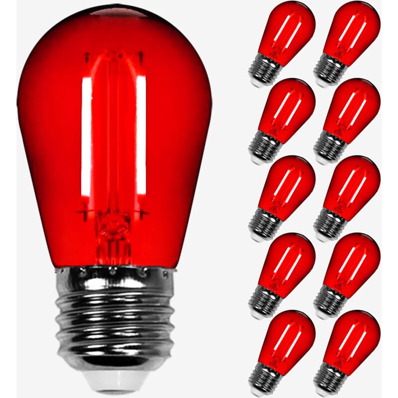 Lot de 10 Ampoules Filament Dimmable Led rouge conçues pour Guirlande Guinguette IP65 2W - Ampoule Led E27 Rouge - Ampoule 5cm pour Guirlande