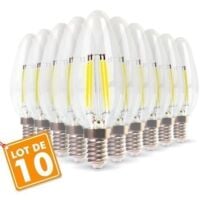 Lot de 10 Ampoules Flamme Filament 4w eq. 40W Culot E14 blanc chaud 2700K