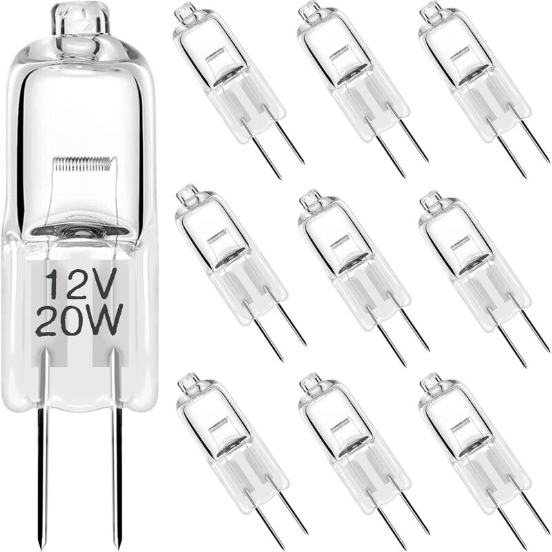 Lot de 10 ampoules halogènes basse tension G4 – Petites ampoules 20 W – Ampoules paysage 12 V Ampoules à double broche 20 W pour lampes sous armoire,